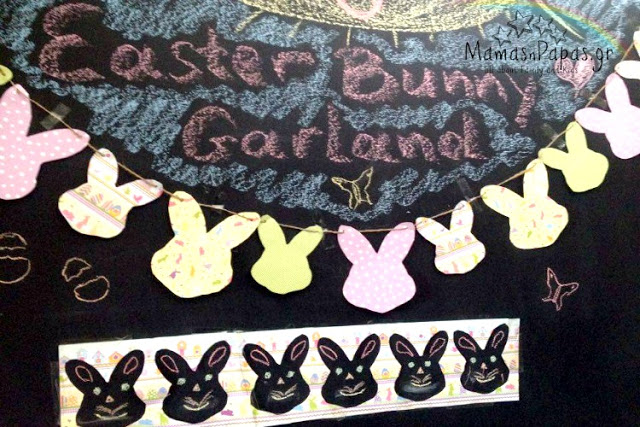 easter bunny garland message on a chalkboard